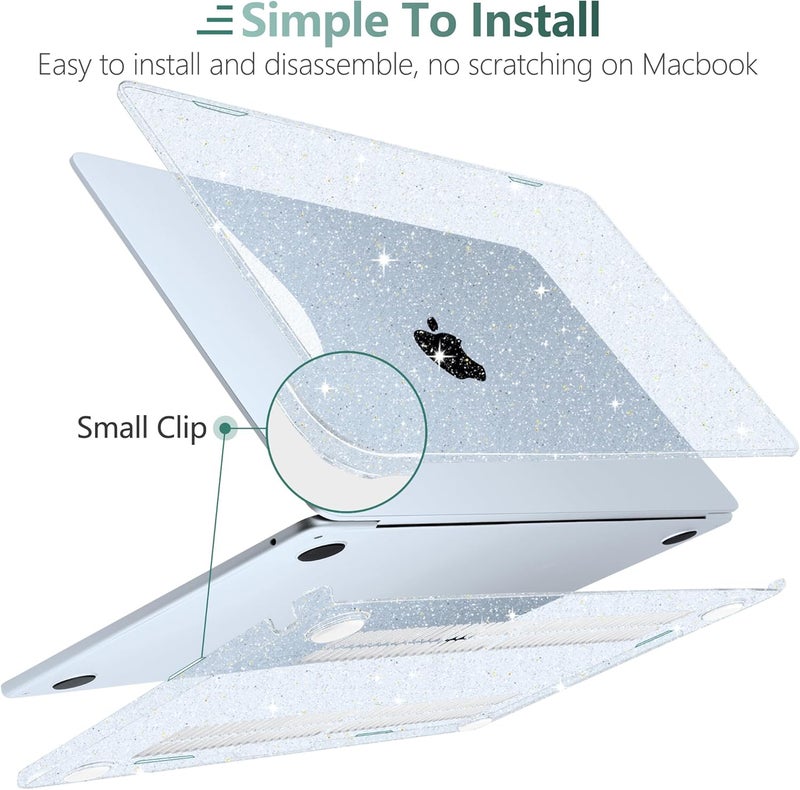 DONGKE Compatible with MacBook Air 13.6 inch Case M4 M3 M2 2025 2024 2023 2022 A3240 A3113 A2681, Glitter Bling Plastic Hard Shell & Keyboard Cover for MacBook Air M4 13 inch Case, Sparkly Sky Blue - Image 4